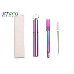 Quality Flexible Reusable Telescopic Straw , Wide Metal Straws With Cleaning Brush for sale