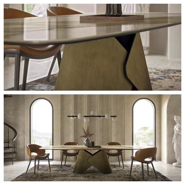 Luxury Modern Ceramic Marble Top Dining Table 2400mm Length High End