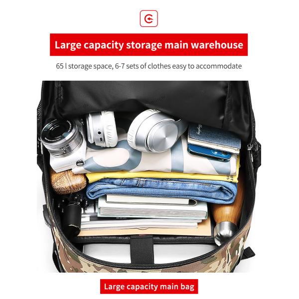 Oxford 65 Liter Hiking Backpack Camouflage Hiking Backpack OEM/ODM