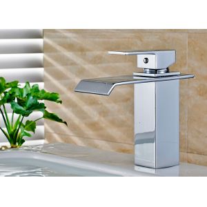 China Waterfall Spout Bathroom Vanity Faucets , Bathroom Basin Mixer Counter Mounted on sale