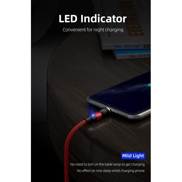 Magnetic Data cable 540° rotation USB Nylon Braided 3 in 1 data cable