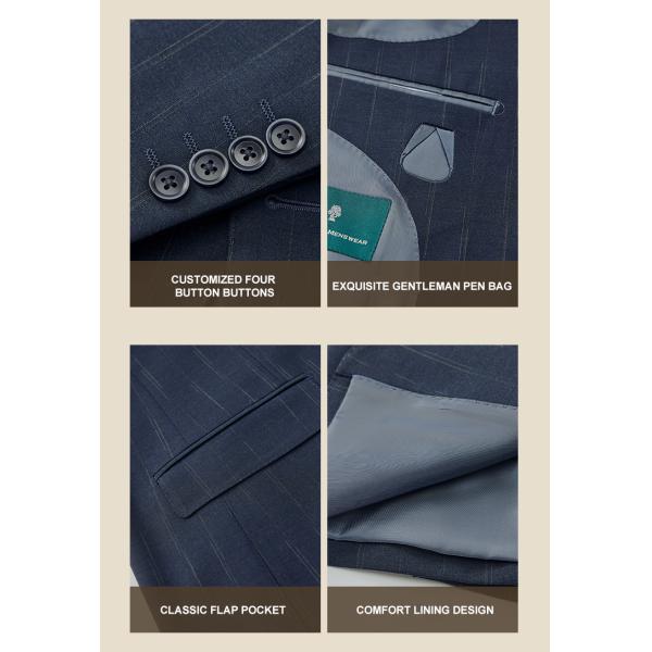 Men's Striped Suit for Work Breathable and No-Iron Business Casual Slim Formal Dress
