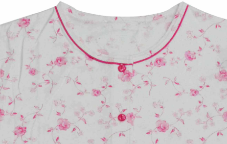 Ladies Cotton Jersey Pink Floral Printed Button Through Nightdress Sleepwear with Pink Piping Button Satin Bows