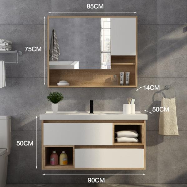 High Plasticity Free Standing Bathroom Cabinet Mirrored Single Sink