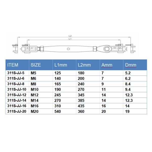 Stainless Steel Jaw Jaw Turnbuckle Eye Hook Turnbuckle Heavy Duty and Polished Finish