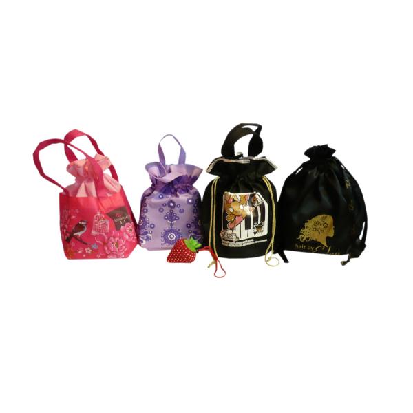 Eco-friendly Black Fabric Carrier Bags, Ribbon Drawstrings Bag For Gifts 25cm * 30cm