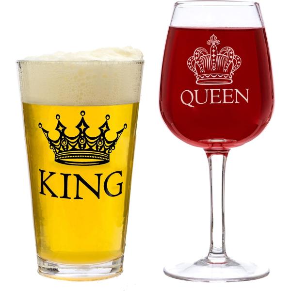 King Beer & Queen Wine Glass Set For Newlyweds Anniversaries