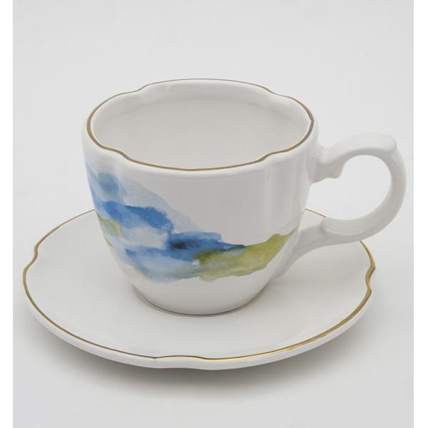 Ceramic Tea Cup And Saucer Set European Style White Stoneware Ceramic Print Coffee Water Mug Cup