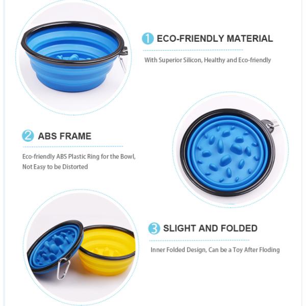 Portable Slow Feeder Large Collapsible Dog Bowl 35oz For Food Water