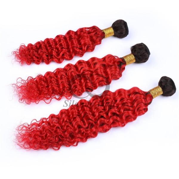 #T1B/Red Deep Wave Remy Human Hair Bundles Sew In Weave Bundles Brazilian Bundle Deals
