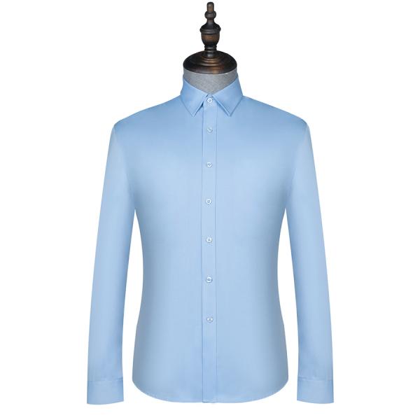 Men's Blue Stripe Long Sleeve Non-ironing Formal Bamboo Fiber Dress Shirt for Men