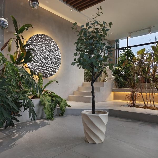 Reinforced Plant Pot Handcrafted Cream colored Clay and Fiber Vase For Home Decor