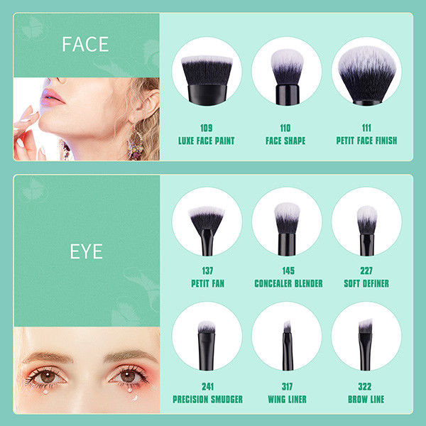 Antimicrobial Fiber Jessup 9pcs Turquoise Makeup Brushes