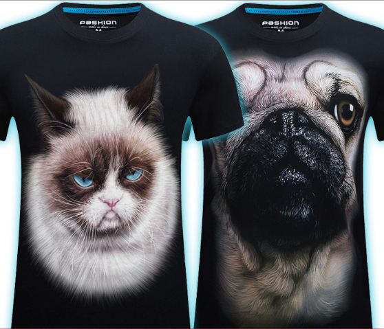 Summer Men's 3D Personality T-shirt Short Sleeve Stereo Wolf Head Pattern Big Size Gain/ Garment