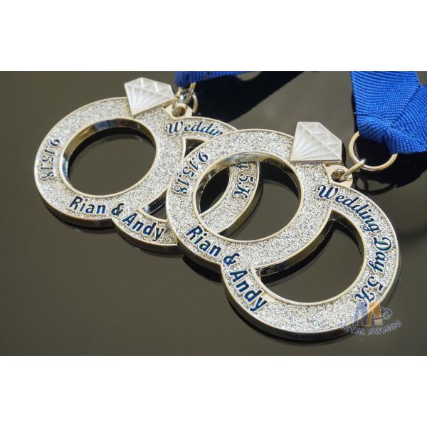 Wedding Day 5K Running Metal Medal With Soft Enamel And Glitter Colors , Printing Ribbon