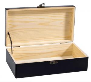 China Rectangle Black Wooden Storage Box With Hinged Lid 9.7x5.5x2.7Inch on sale