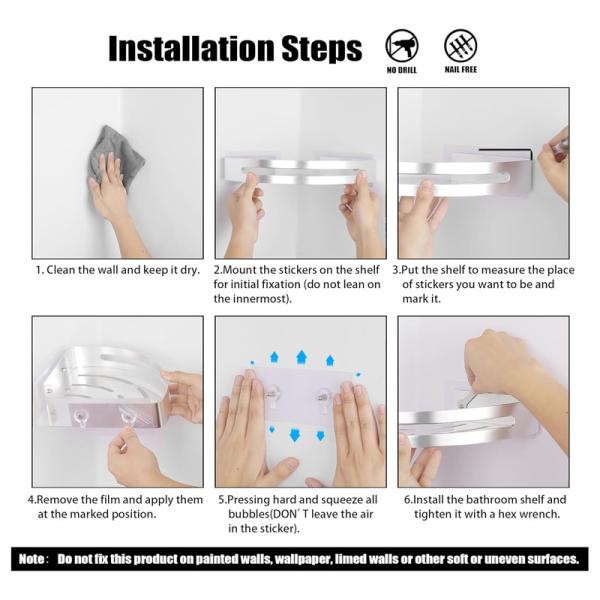 Strong Adhesive Shower Caddy with Hooks for Brushes and Sponges