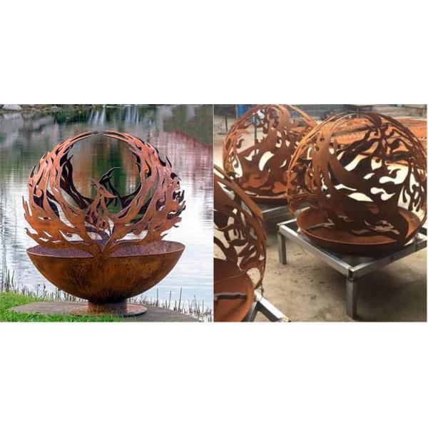 Outdoor Metal Hollow Ball Phoenix Pattern Corten Steel Sphere Fire Pit