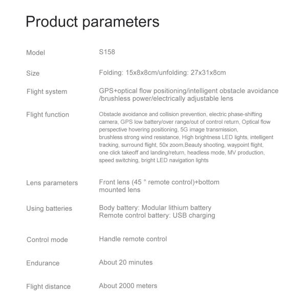 Maximum Flight Time S158 Mini Drone Foldable Quadcopter RC Dron with Obstacle Avoidance and Optical Flow Positioning