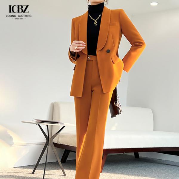 Spandex / Bamboo Fiber High Cut V-Neck White Business Formal Pants Suits for Women