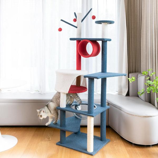 Wood Plush Fabrics DIY Cat Tree House Tower For Large Cats