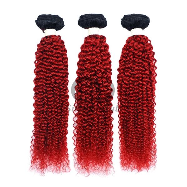 #T1B/Red Kinky Curly Remy Human Hair Bundles Sew In Weave Bundles Brazilian Bundle Deals