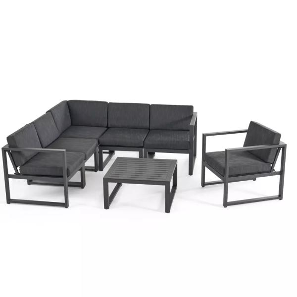 Black Rattan Couch Outdoor Restaurant L Shaped Outdoor Lounge