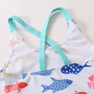 Girl's little fish print Criss Cross Seam for one piece swimwear