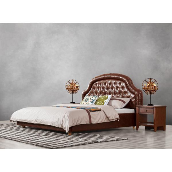 Glassic design of Leisure Bedroom Furniture Upholstered Headboard Bed by True Leather with High density Sponge covered