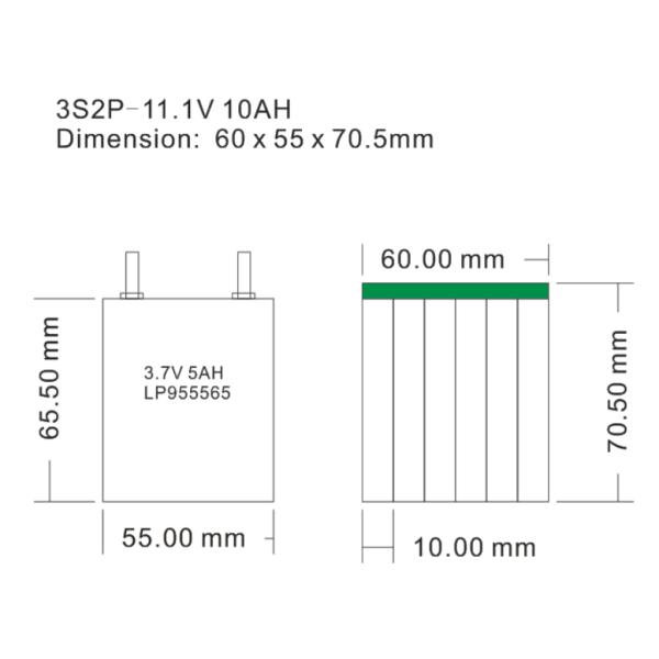 Lithium Polymer Battery 3.7V 5000mah LP955565 3S2P lipo battery pack 11volt 10AH battery