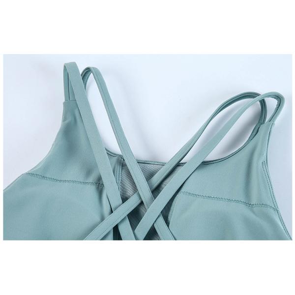 Mesh Stitching Womens Sports Bra Pull Round High Neck Gathered Shockproof