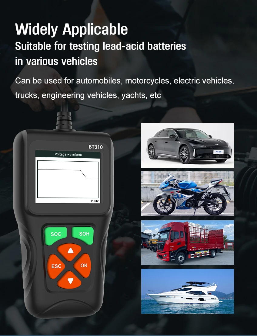 BT310 12V/24V Battery Load Tester for Lead Acid AGM GEL EFP Batteries with Cold Cranking Amps Test