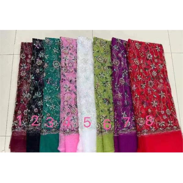 Easily Customizable Luxury Tulle French 3D Beaded Embroidery Mesh Lace Fabric for Women's Clothing Dance Dresses