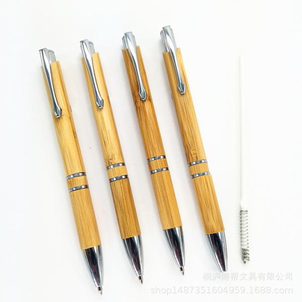 Plastic Custom LOGO Recycled Bamboo Ball Pen Wood Ballpoint Pen Writing Width 0.5 mm