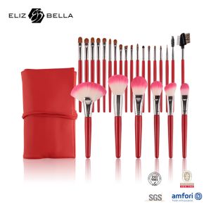 China Synthetic Bristles Cosmetic Makeup Brush Set 24pcs Shiny Wooden Handle on sale