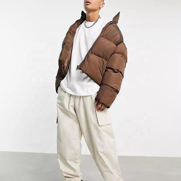 Custom Logo Plain Brown Workwear Thick Crop Top Unisex Padded Puffer Down Coat Jackets