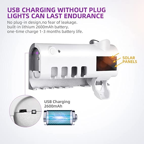 Bathroom Solar Energy UV Toothbrush Holder Toothpaste Dispenser Multi Function