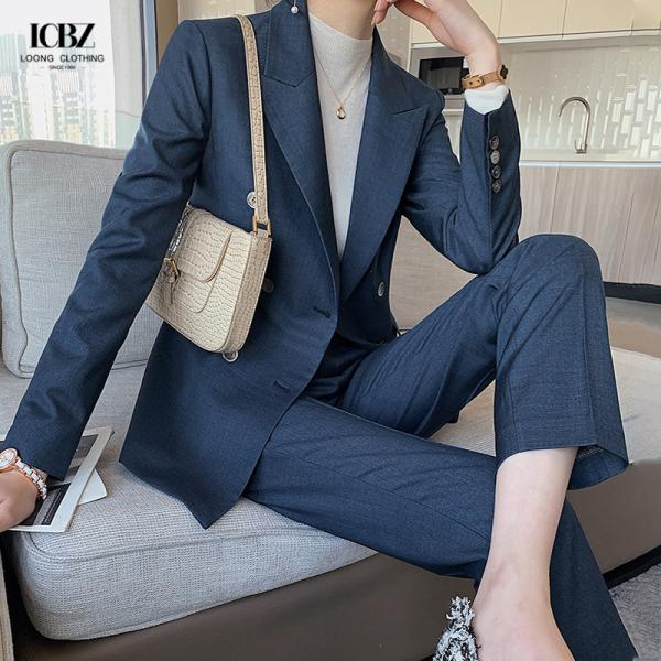 Full Sleeve Length High Cut V-Neck Business Formal Pants Suits for Women's Office