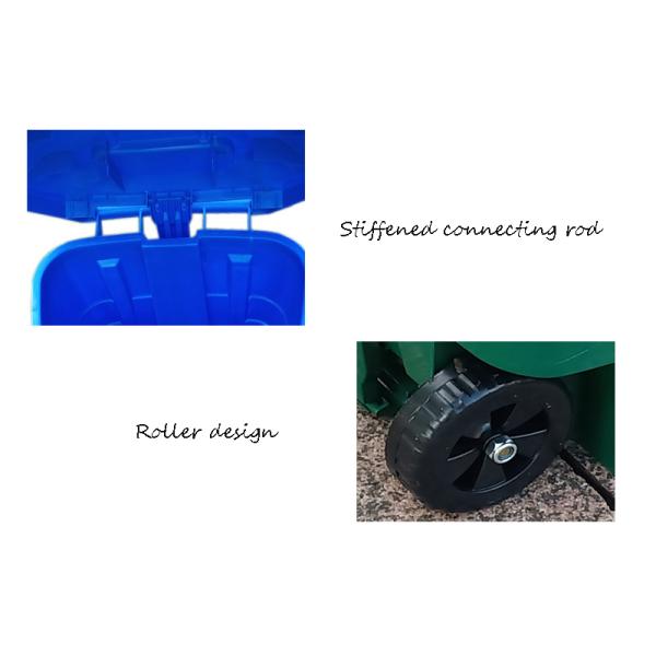 Outdoor 50 Liter Recycling Waste Bins Roller Foot Clamshell Smart Bucket Bottom Raised Plastic Trash Can Wheelie Bins