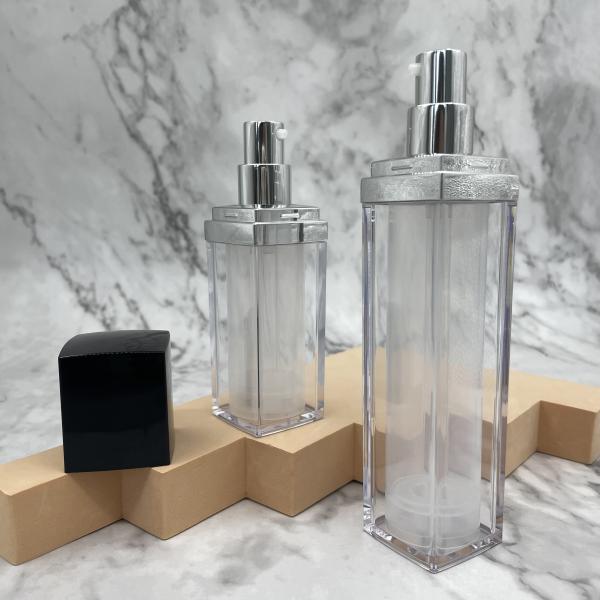 Square Cosmetic Airless Pump Bottles 30ml Double Wall Aluminum
