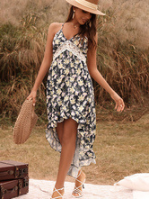 V Collar Floral Casual Dress Sexy Summer Long Dress For Women