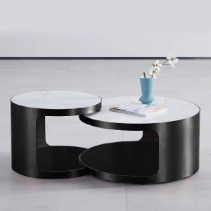 Quality Brushed Titanium Round Nordic Coffee Table Ceramic Top Sophisticated for sale