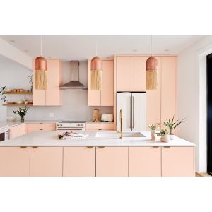 Pink Colour Modular Kitchen Stainless Steel Cabinets Luxury Classic Custom