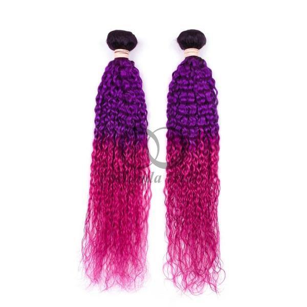 #T1B/Purple/Rose Red Kinky Curly Remy Human Hair Bundles Sew In Weave Bundles Brazilian Bundle Deals