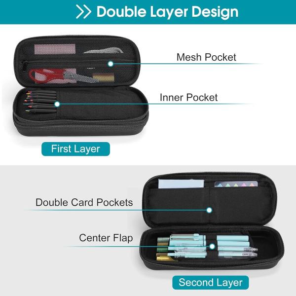 ProCase Pen Pencil Case, 2-Layer EVA Zipper Pencil Box Pouch Large Capacity Stationery Storage Organizer for School