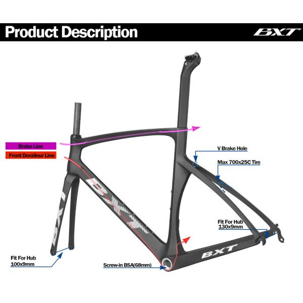 Rim Brake Road Bike Carbon Frame 700C V Brake Tire 25C 150kg Max Load
