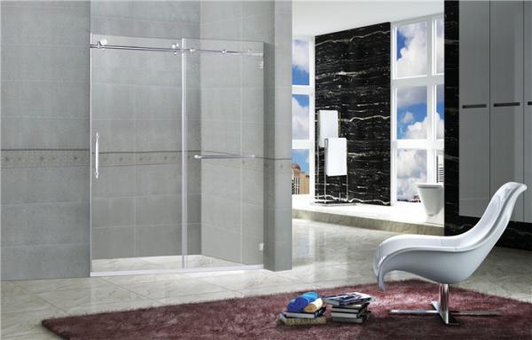 Buy Clear / Printed Tempered Frameless Sliding Glass Doors With Stainless Steel Towel Bar at wholesale prices