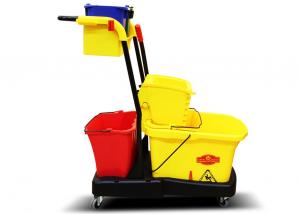 Quality Multifunctional Yellow Plastic Hotel Cleaning Equipment With Mop Bucket / Press Wringer for sale