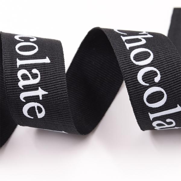 Double Face Heat Transfer White Print Black Grosgrain Ribbon