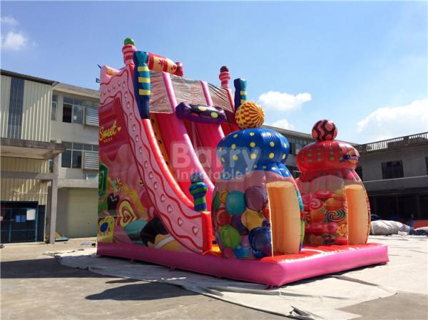 Buy Pink Candy 0.55mm PVC tarpaulin Outdoor Giant Inflatable Slide / Blow Up Amusement Park at wholesale prices